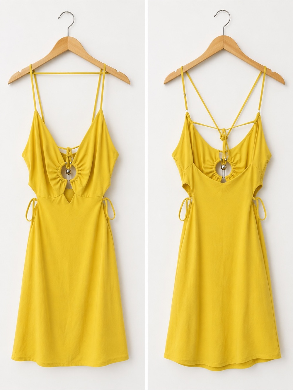 Fashion Nova Mustard Yellow Ring Front Cutout Mini Dress
